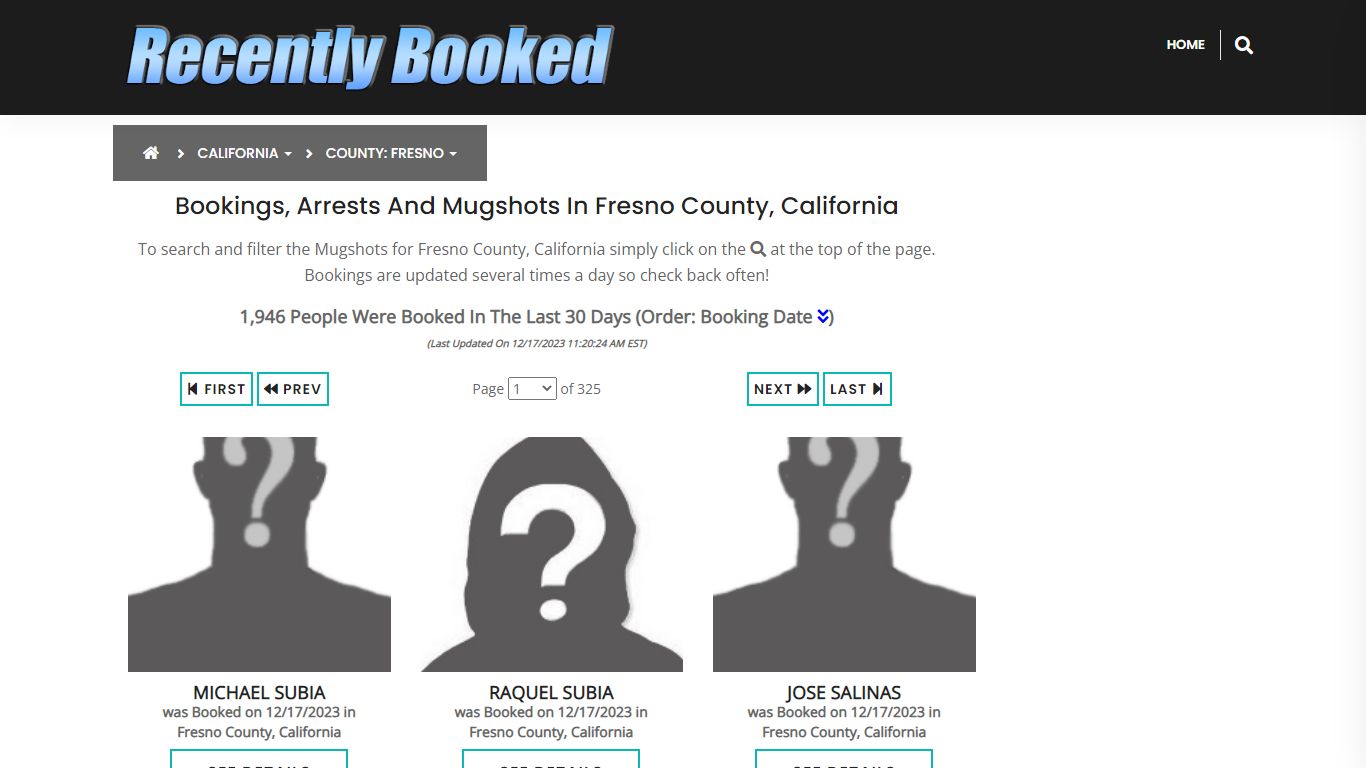Bookings, Arrests and Mugshots in Fresno County, California